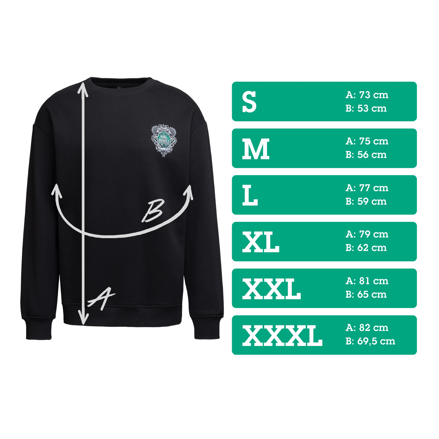 Original Wera Merchandise Pullover mit Tool Rebel Logo Size Chart