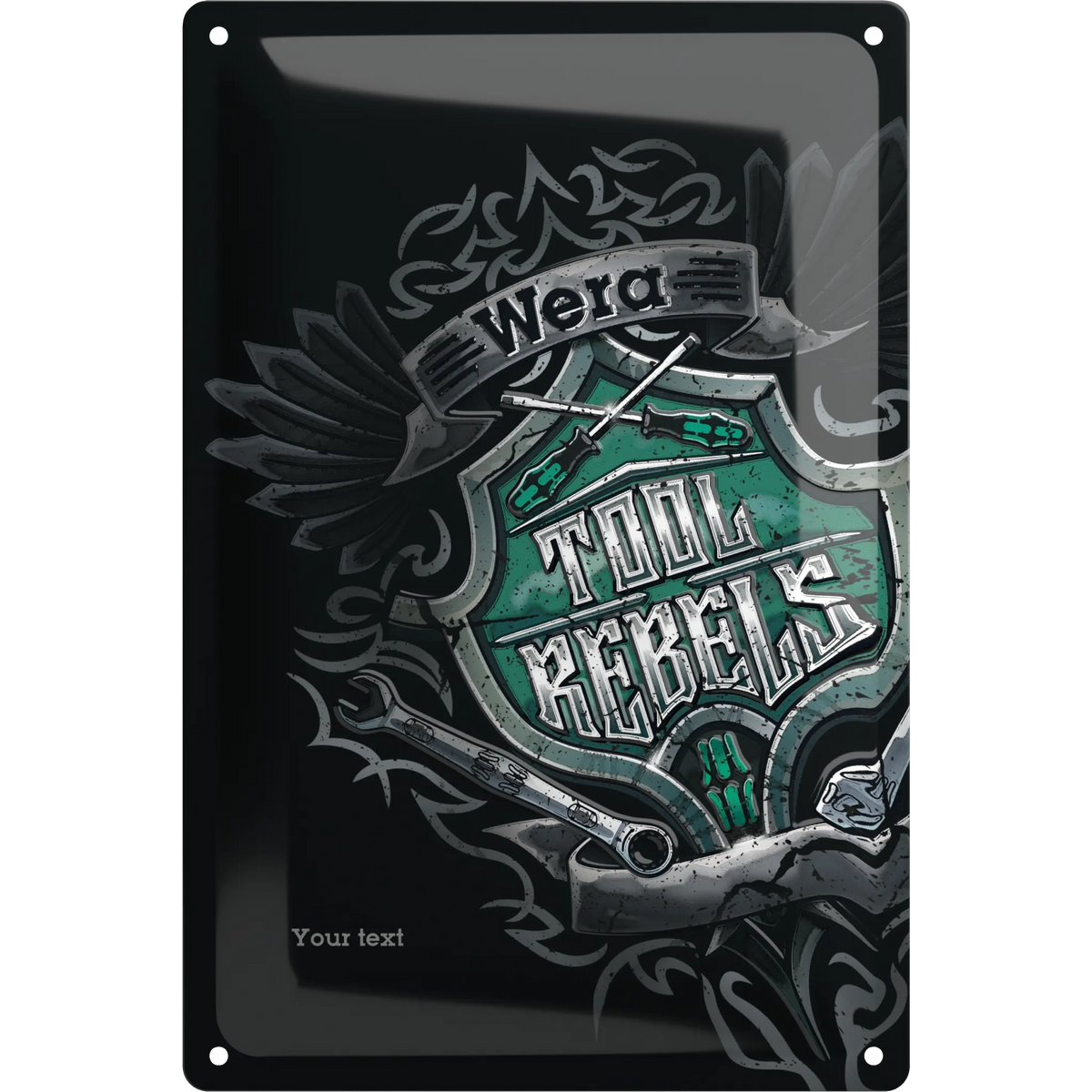 Wera Blechschild Werkstatt mit Tool Rebel Motiv und Gravur
