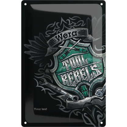 Wera Blechschild Werkstatt mit Tool Rebel Motiv und Gravur