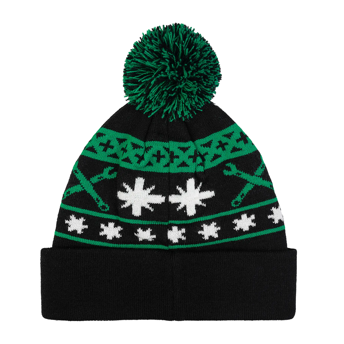 Wera Tool Rebel Shop Bommelmütze mit grünem Bommel und Winterdesign Rückansicht