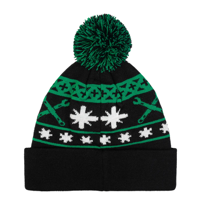 Wera Tool Rebel Shop Bommelmütze mit grünem Bommel und Winterdesign Rückansicht