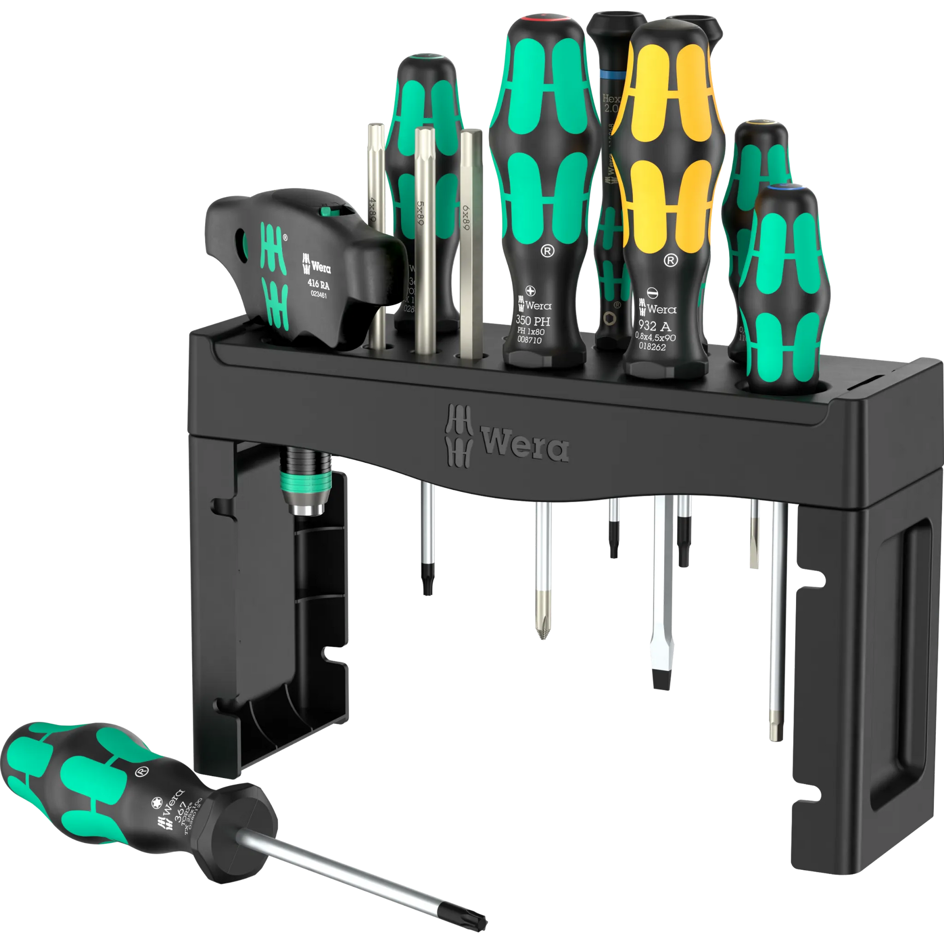 Wera Tool Rebel Shop Fahrrad Wartung Set mit Werkzeughalter und Schraubendreher im Vordergrund