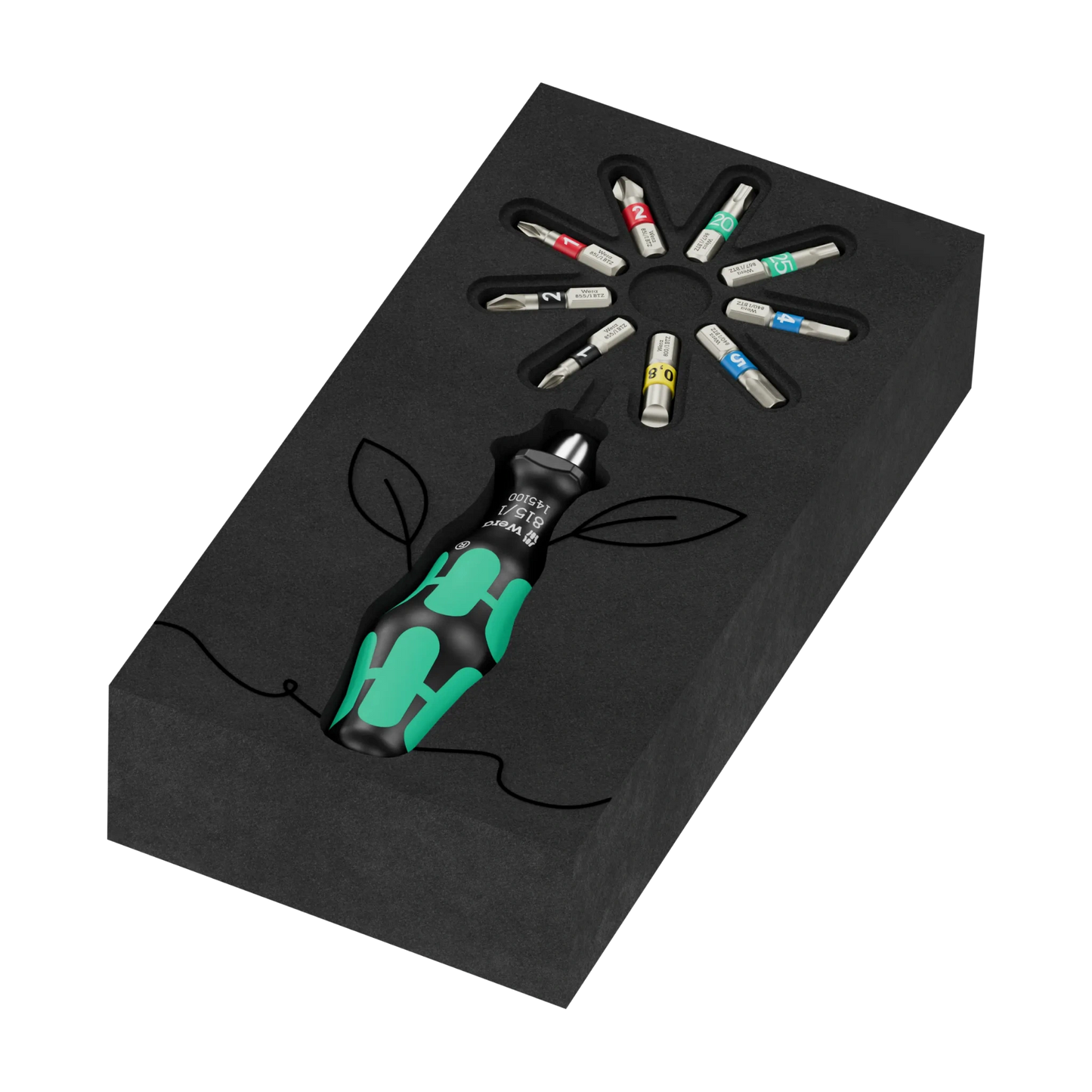 Wera Tool Rebel Shop Geschenk Set Blume Schaum ohne Verpackung mit Handhalter und Bits