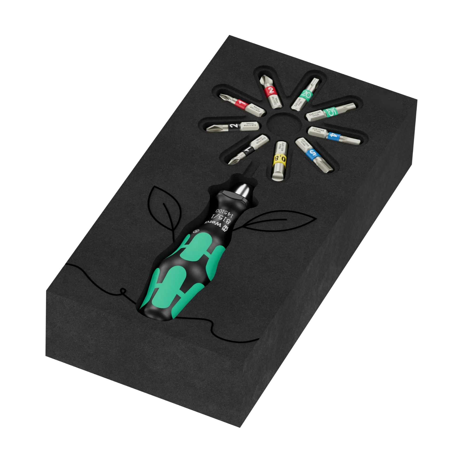 Wera Tool Rebel Shop Geschenk Set Blume Schaum ohne Verpackung mit Handhalter und Bits