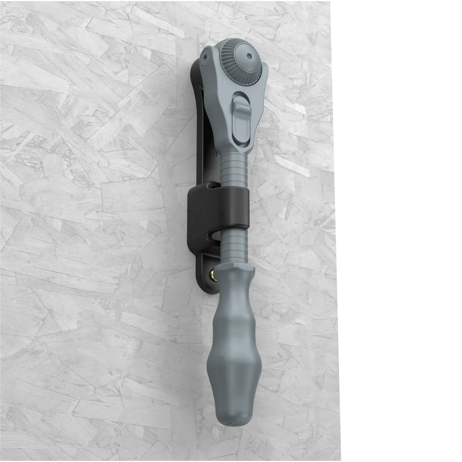 Wera Tool Rebel Zyklop Speed Knarre 1/2 Zoll Halterung mit ausgegrautem Zyklop Speed in der Halterung an einer Wand