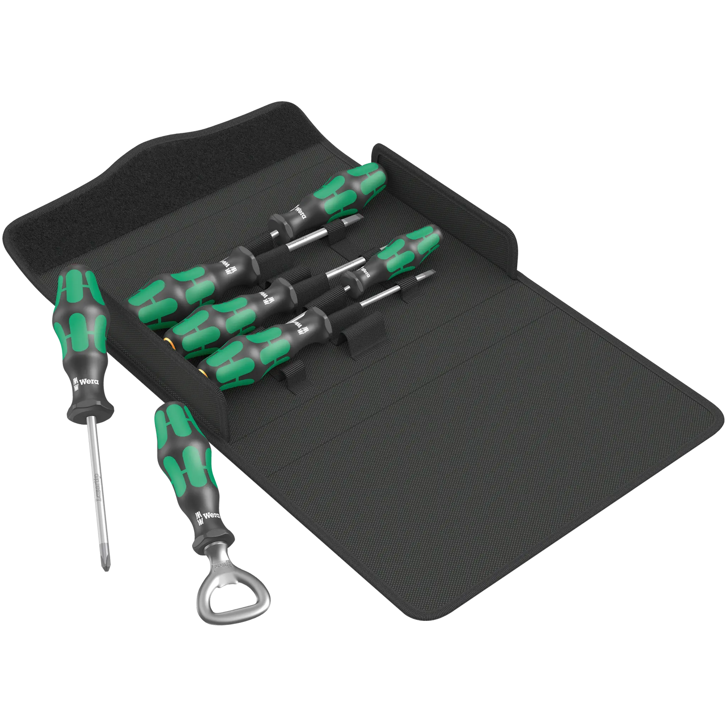 Schraubendreher-Set mit Flaschenöffner im Wera Tool Rebel Shop Abbildung mit geöffneter Tasche