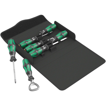 Schraubendreher-Set mit Flaschenöffner im Wera Tool Rebel Shop Abbildung in geöffneter Tasche