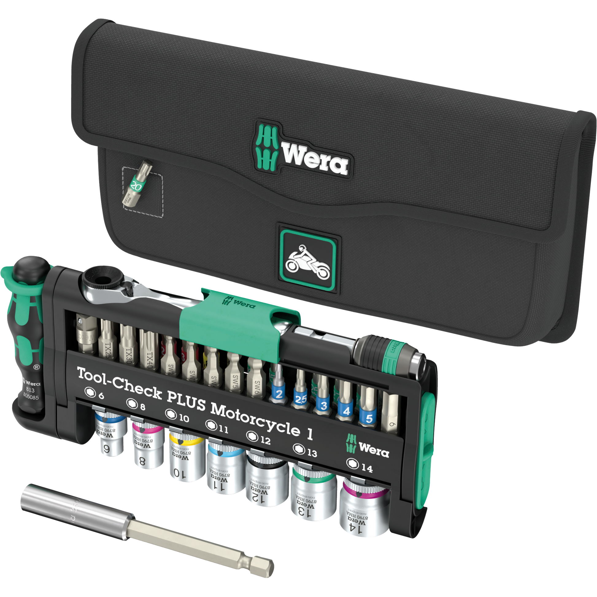 Wera Tool Rebel Tool-Check PLUS Motorrad 1 Werkzeug mit Tasche und Verlängerung