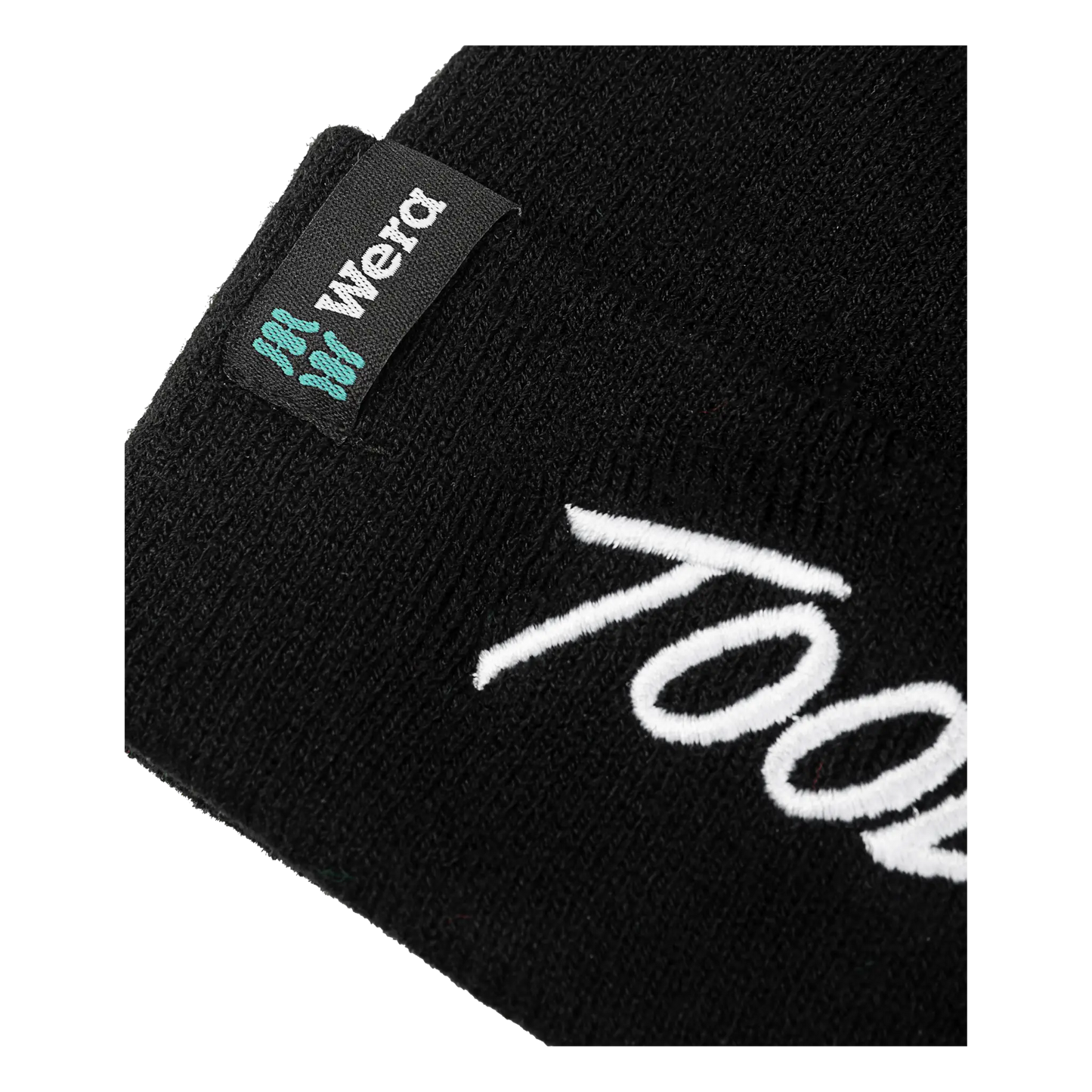 Wera Tool Rebel Shop Beanie Mütze mit Wera Logo und gesticktem Schriftzug Detailaufnahme
