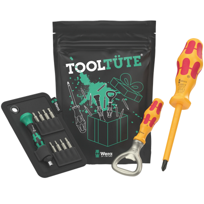Wera Tool Tüte 4.0 mit Bit-Set, Flaschenöffner und VDE Schraubendreher