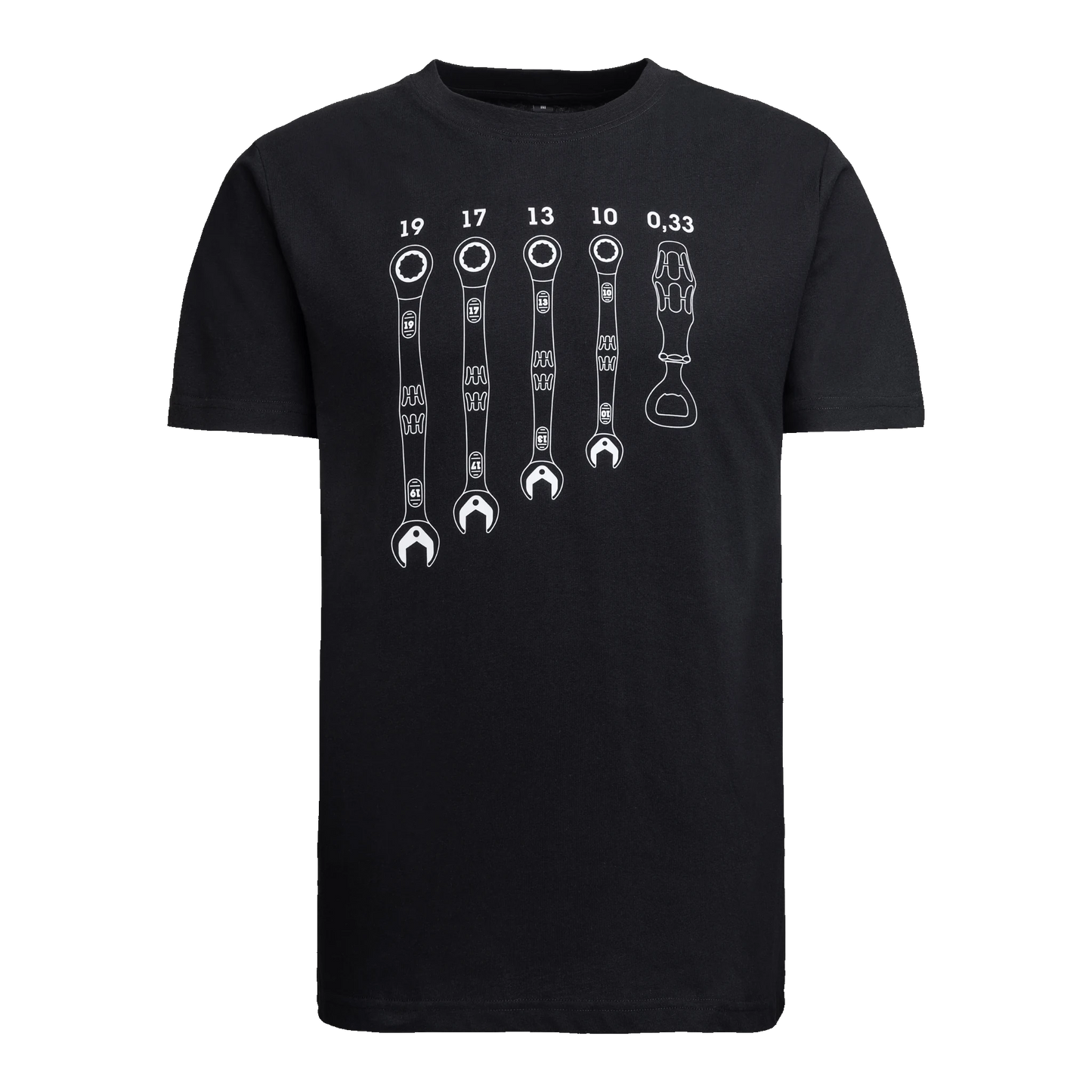 Wera Tool Rebel T-Shirt "Flaschenöffner" schwarz mit Schraubenschlüssel Aufdruck auf der Brust