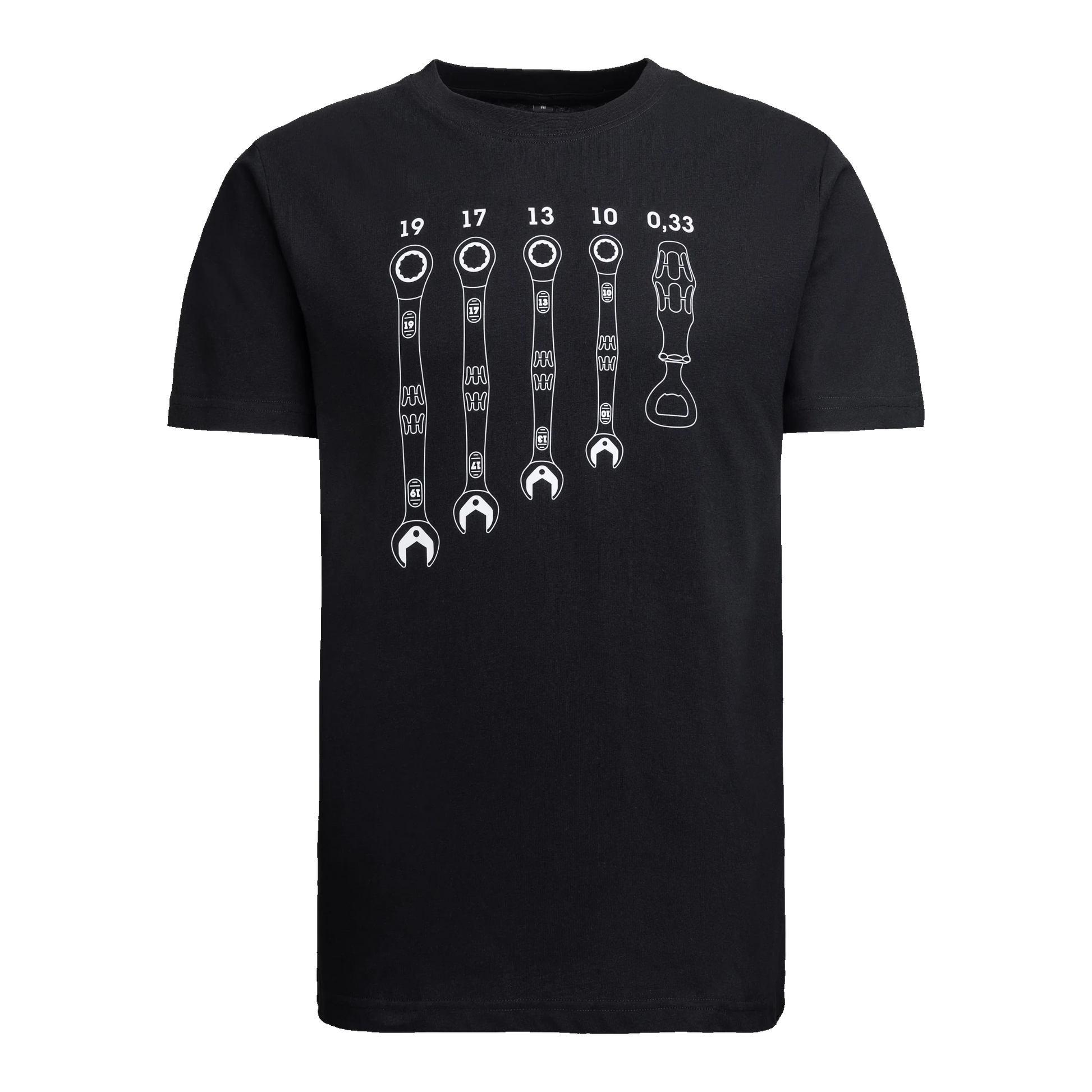 Wera Tool Rebel T-Shirt "Flaschenöffner" schwarz mit Schraubenschlüssel Aufdruck auf der Brust