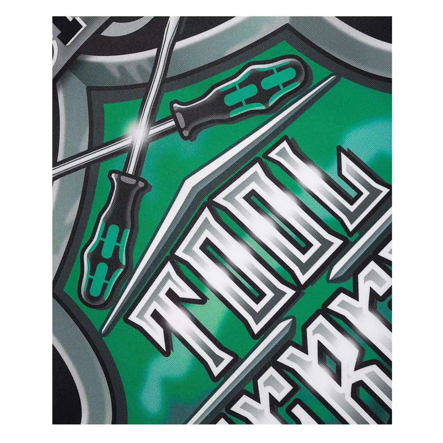 Wera Werkstattbanner mit Tool Rebels Schriftzug und gekreuzten Schraubendrehern im Wappen